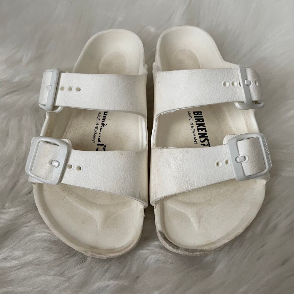 Birkenstock Sandals Kids 10-10.5 White Arizona Slides Flat Buckle Beachy Light - Picture 3 of 13